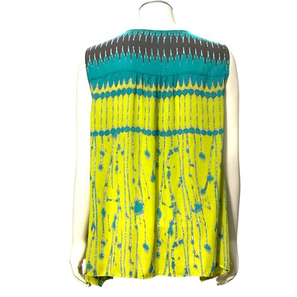 CCC Electric Lime Green Print Tank Tie Front Abstract Boho Blouse Summer Top - Picture 4 of 11